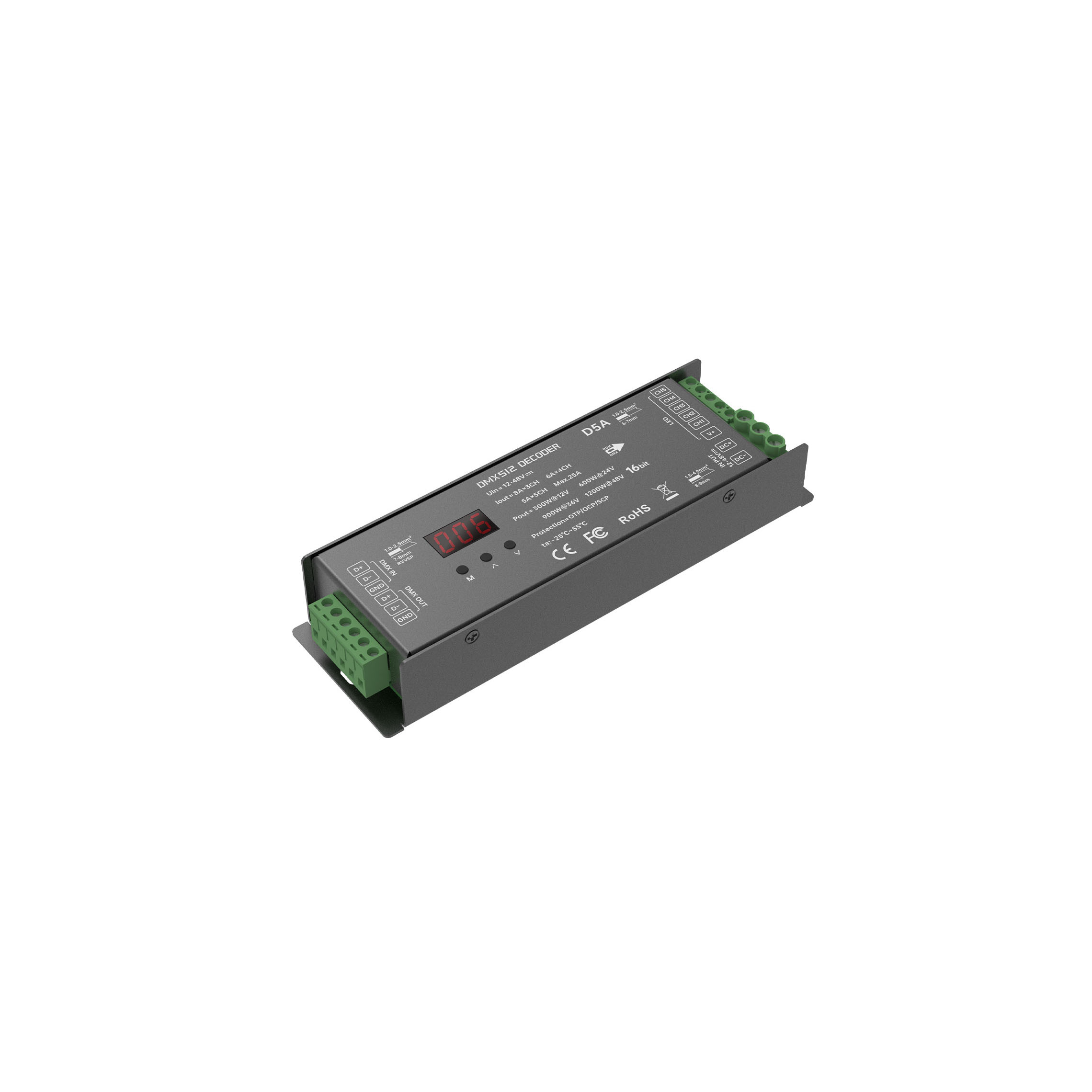 D5A with DMX wires strips 5 Channel DMX/RDM Decoder Full Spectrum 16bit Decoder Constant Voltage