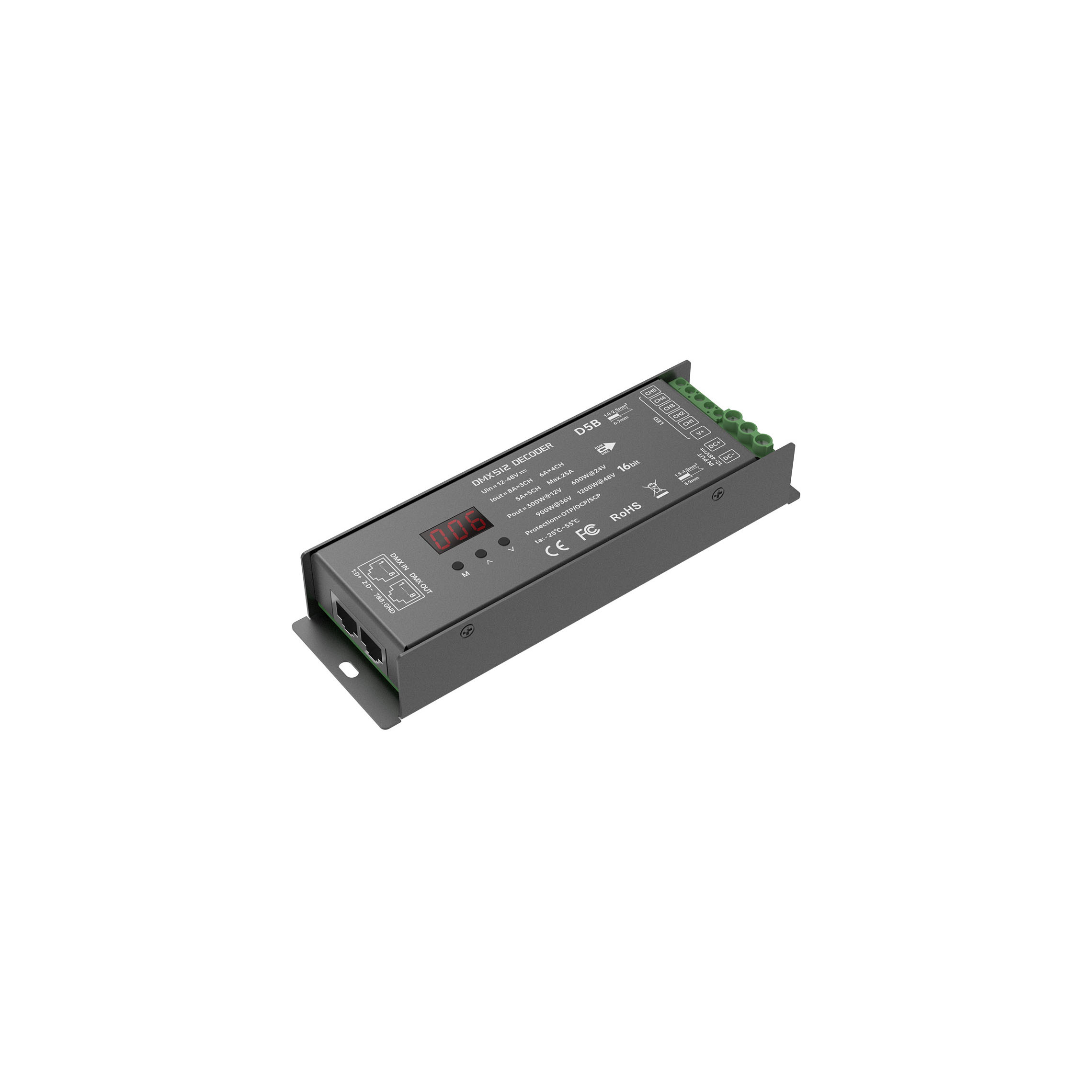D5B with RJ45 DMX signals input output 5 Channel DMX/RDM Decoder Full Spectrum 16bit Decoder Constant Voltage