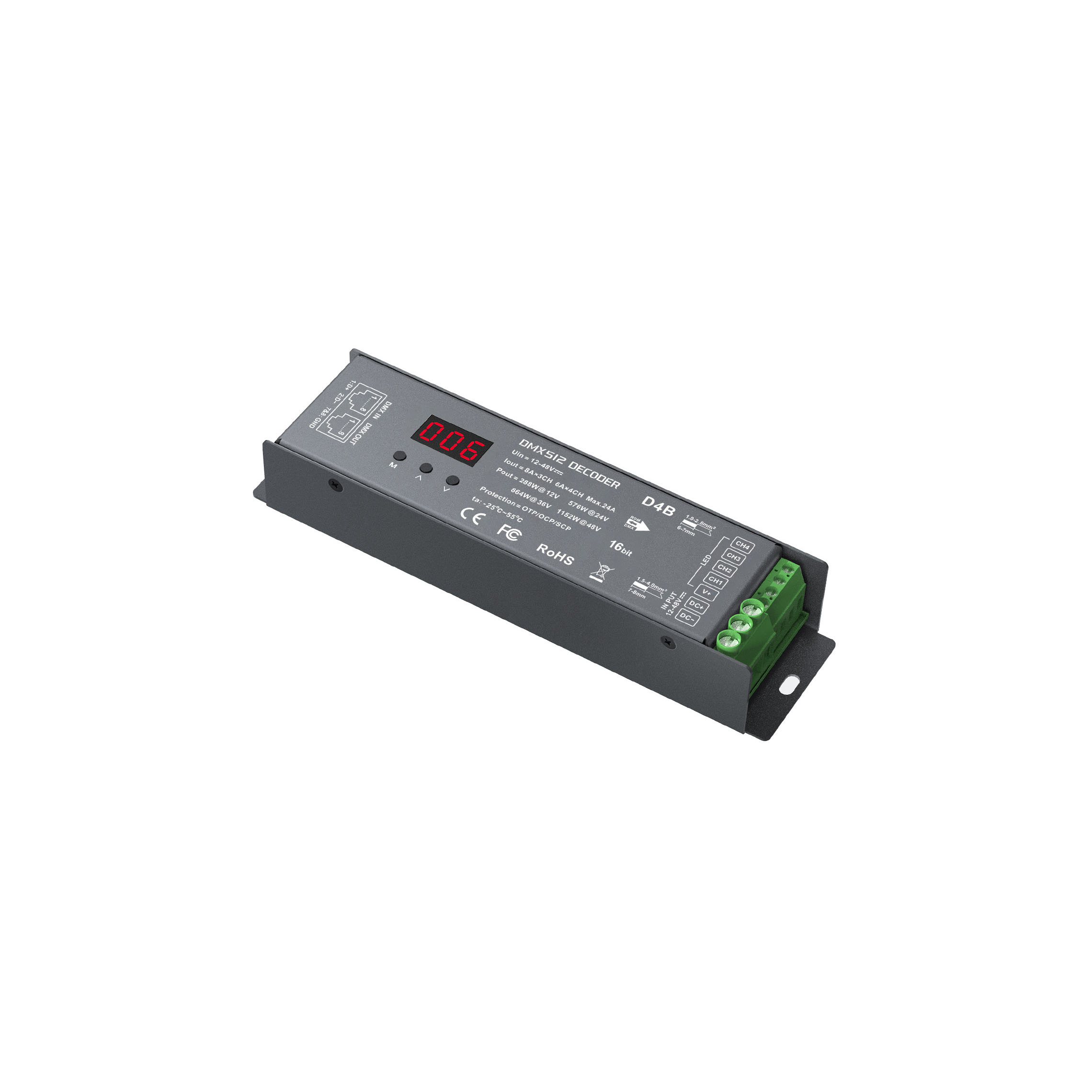 D4B with RJ45 DMX signals input output 4 Channel DMX/RDM Decoder Full Spectrum 16bit Decoder Constant Voltage